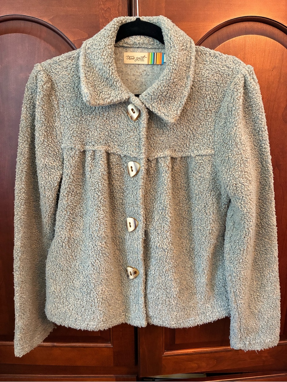 True Grit Womens Sage Green Fleece Shacket Sherpa Cottagecore Teddy Coat Medium